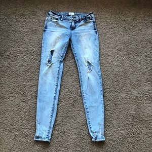 Distressed, acid wash jeans